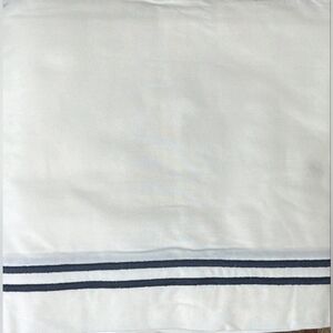Sferra Estate Full/Queen Duvet- White/Navy Applique Stripes 100% Spun Cotton